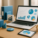 Modern ofis ortamında büyük ekranlarda iş zekası çözümlerini gösteren veri görselleştirme grafiklerinin yer aldığı çalışma alanı